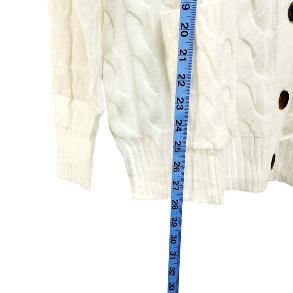 Cable Knit Button-Up Cardigan Sweater Pockets Womens Size 16W Neyook Soft White - Picture 7 of 13